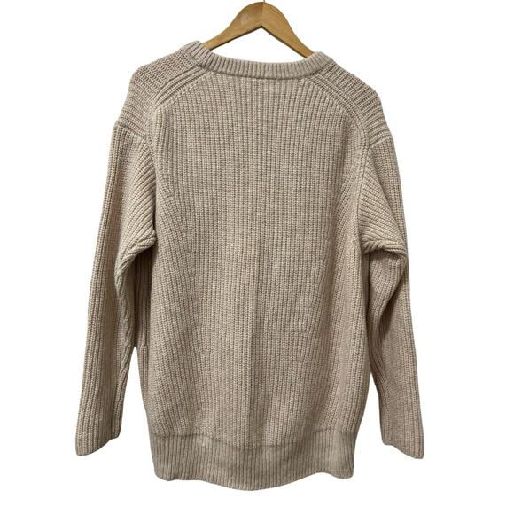 Athleta Cascades Crew Chunky Knit Wool Sweater Size L Neutral Capsule Minimalist - Picture 2 of 6